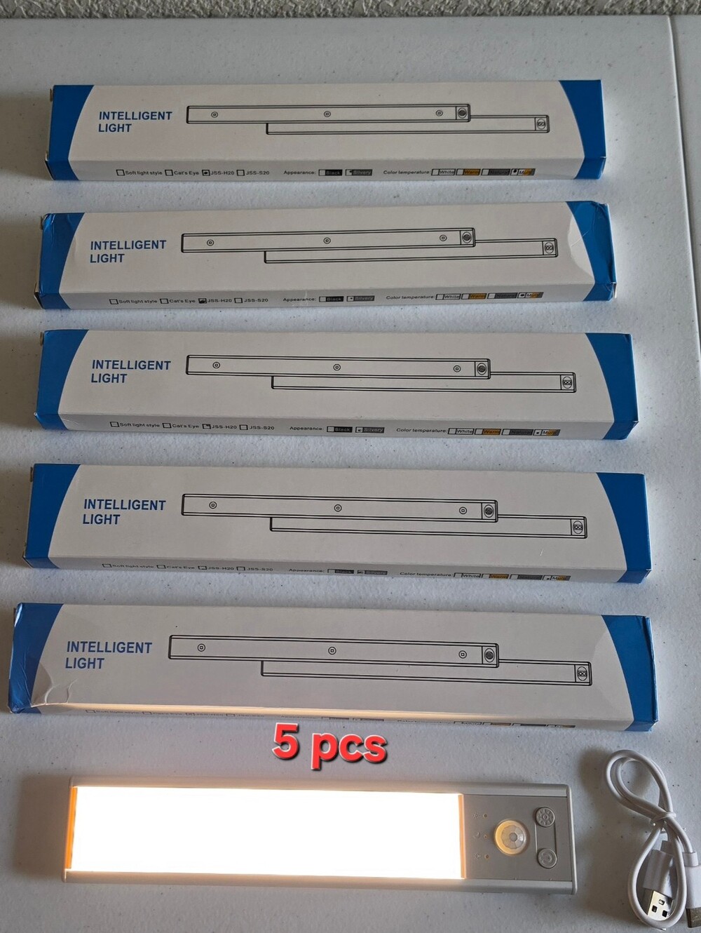 5 pack of rechargeable LED smart motion sensor under cabinet closet lights 8"